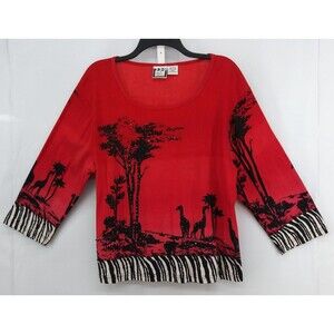 Take Two Clothing Co. Shirt Womens Size PXXL Red Beaded 3/4 Sleeve Pullover Top